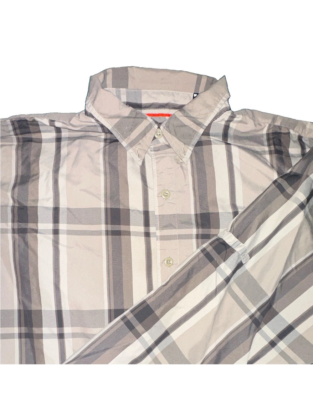 Chaps Men's Beige and Gray Plaid Button-Down Shirt